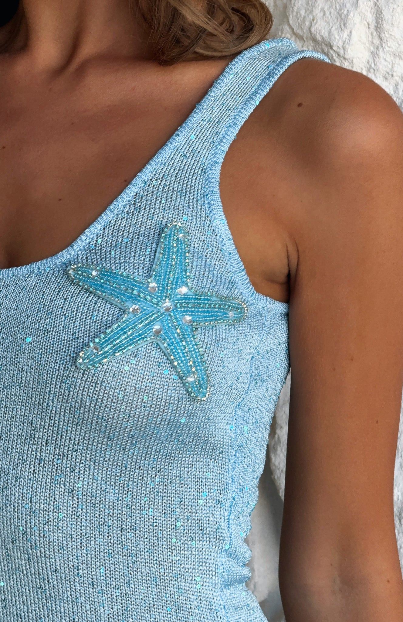 Marine Mist Sequin Knit Maxi Dress Blue - Image 2