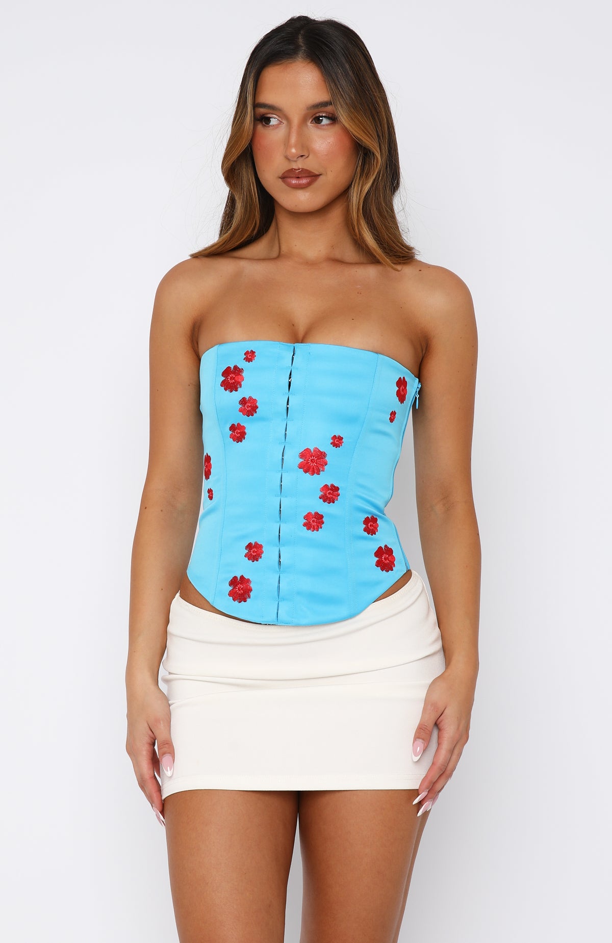 Beyond Me Strapless Embroidered Bustier Blue - Image 2
