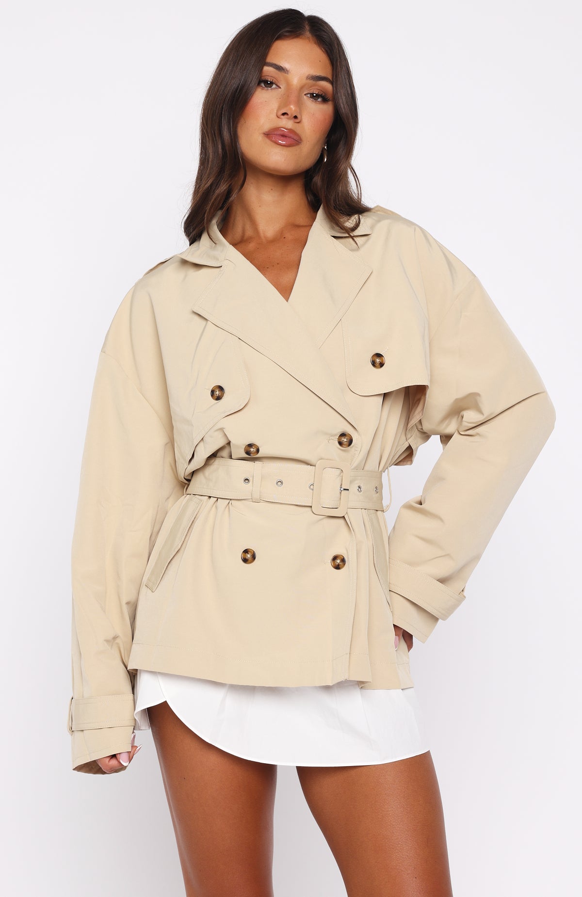 She's Popular Cropped Trench Sand - Image 2
