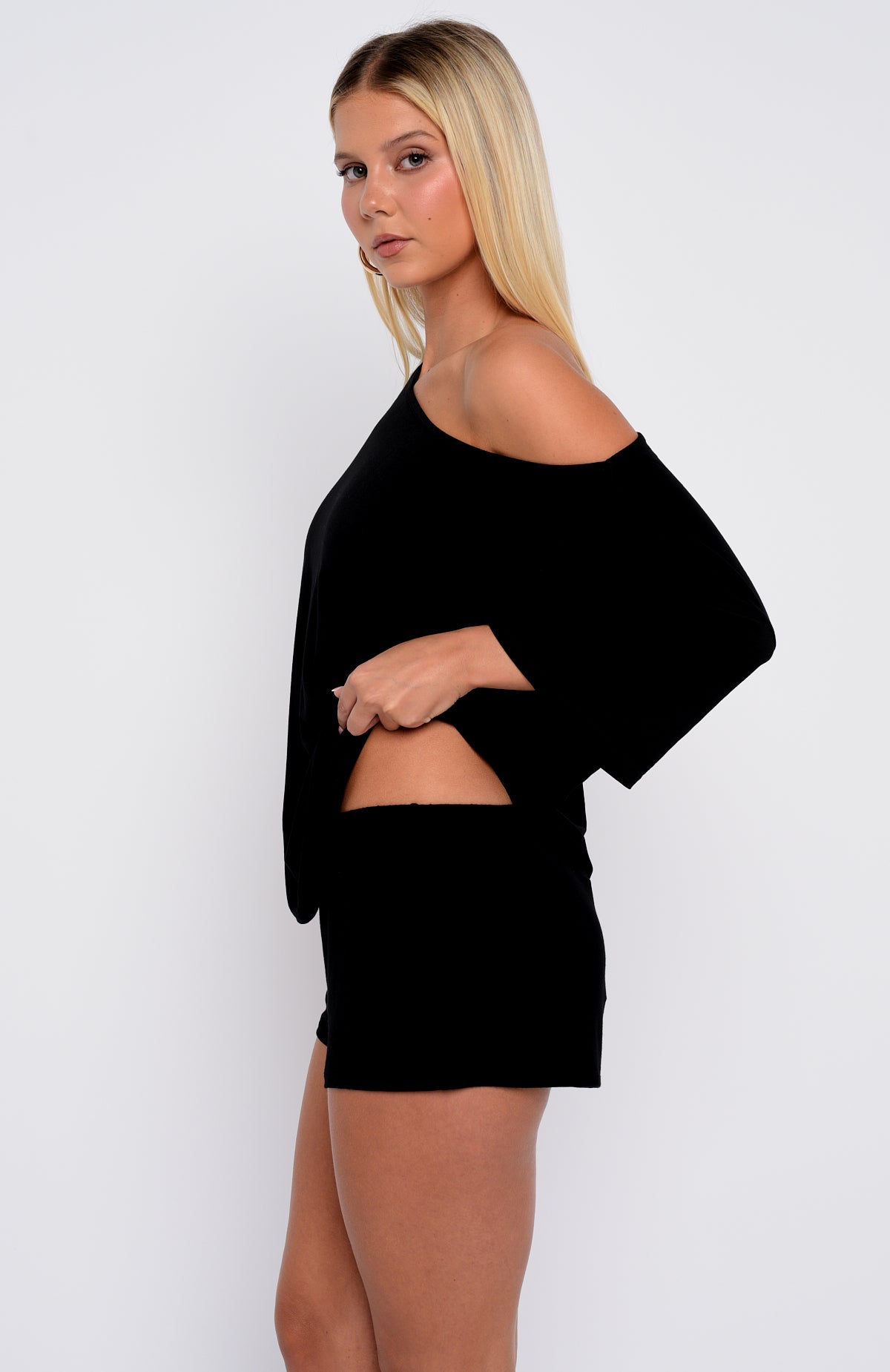 Slow Life Off Shoulder Oversized Pyjama Tee Black - Image 3