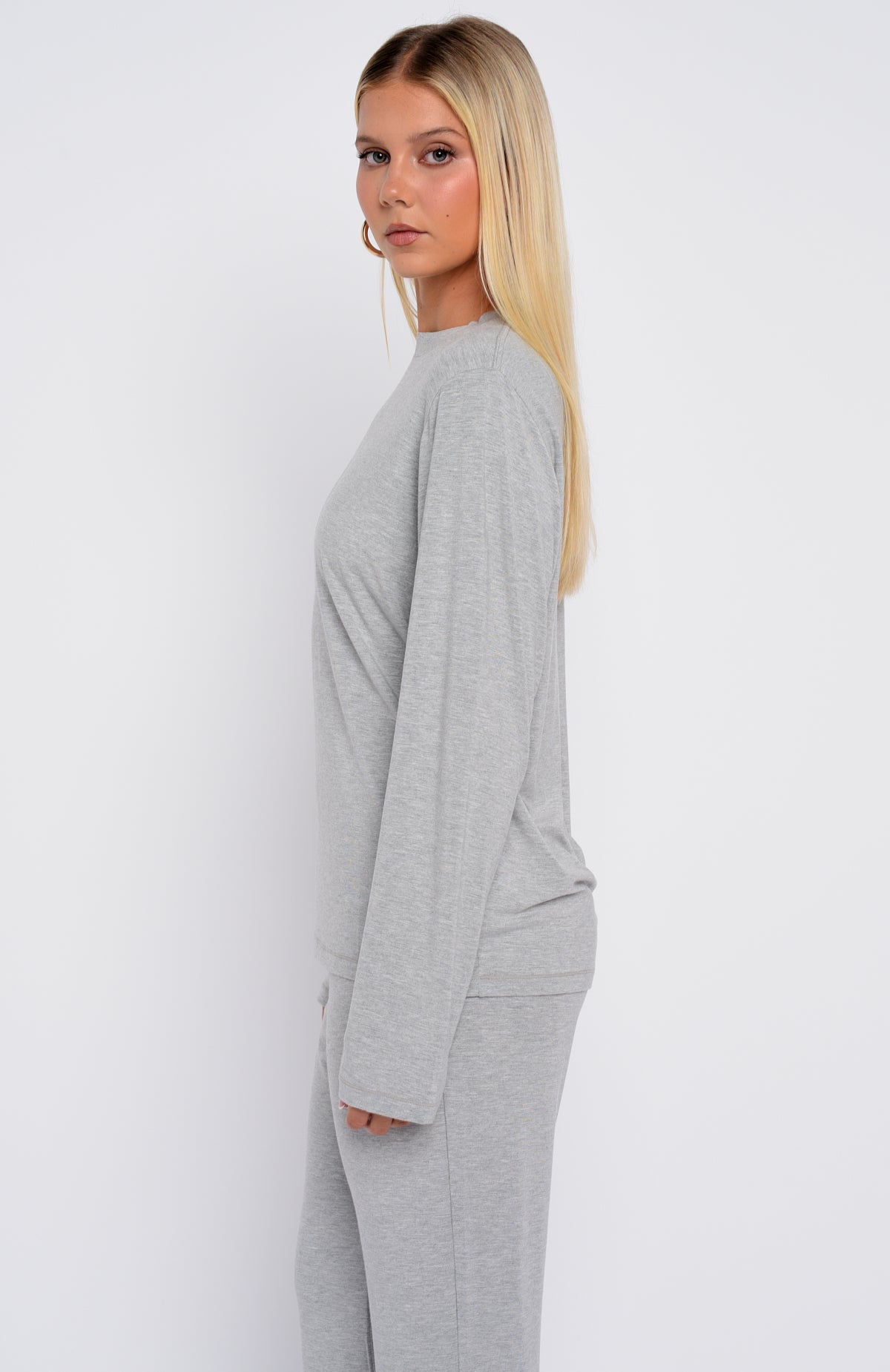 Slow Life Long Sleeve Pyjama Top Grey Marle - Image 3