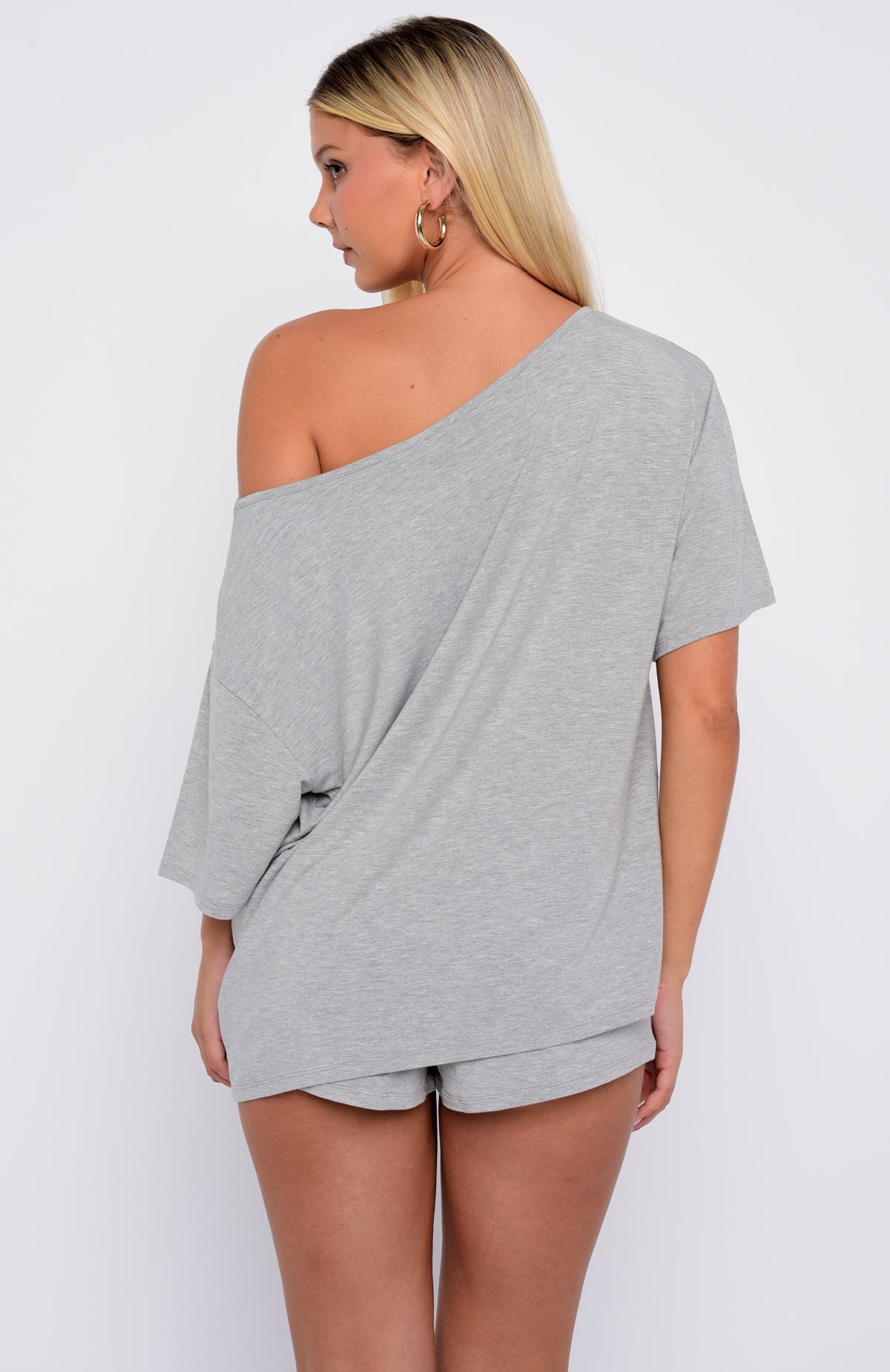 Slow Life Off Shoulder Oversized Pyjama Tee Grey Marle - Image 4