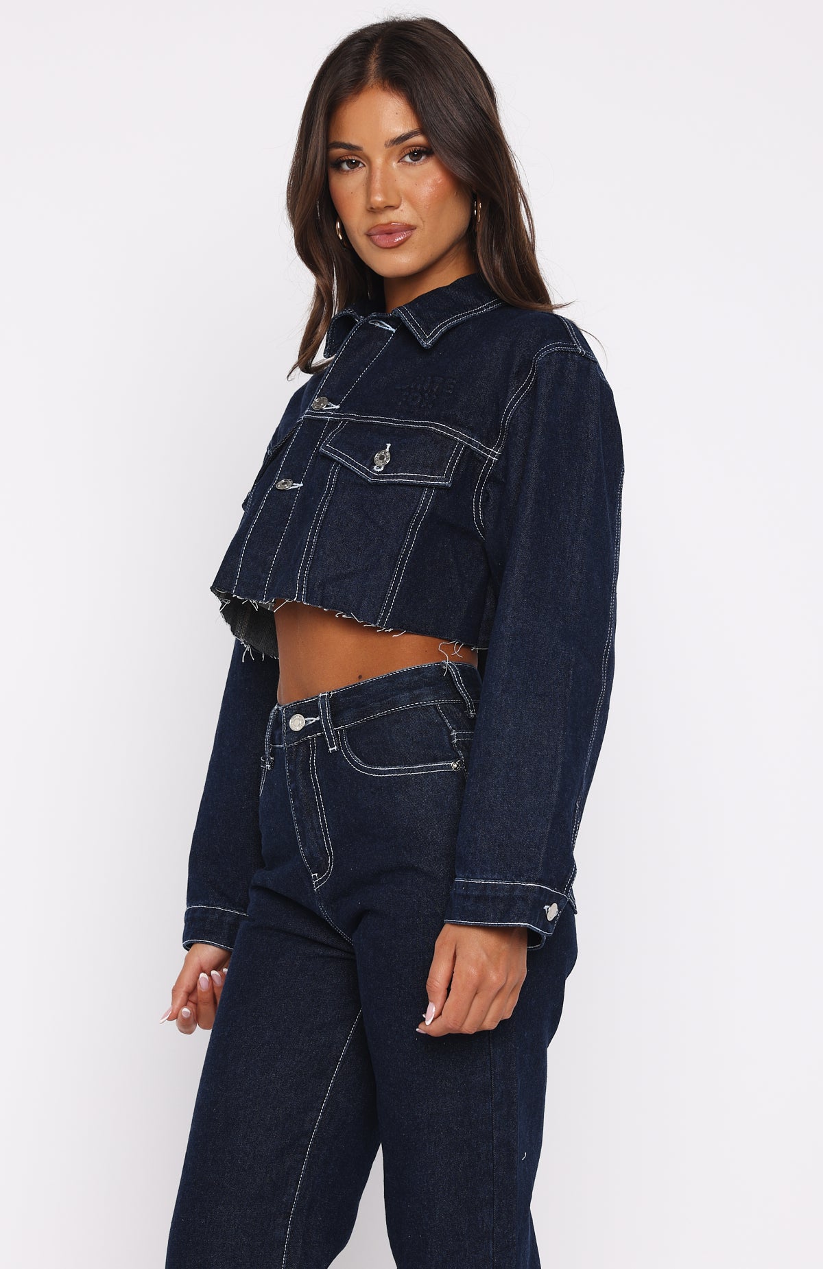 Something To Prove Cropped Denim Jacket Dark Indigo - Image 4