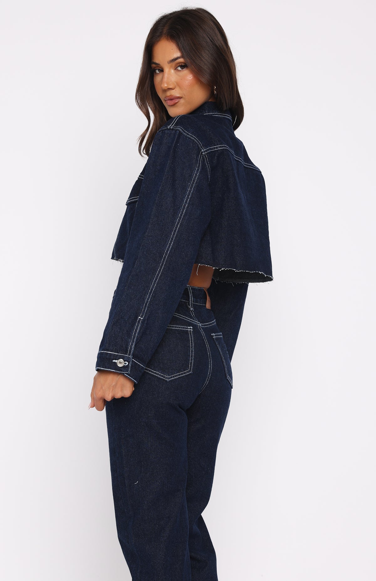 Something To Prove Cropped Denim Jacket Dark Indigo - Image 5