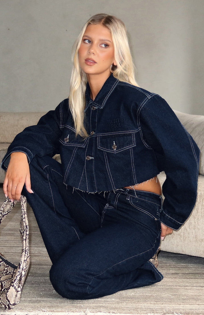 Something To Prove Cropped Denim Jacket Dark Indigo - Image 7