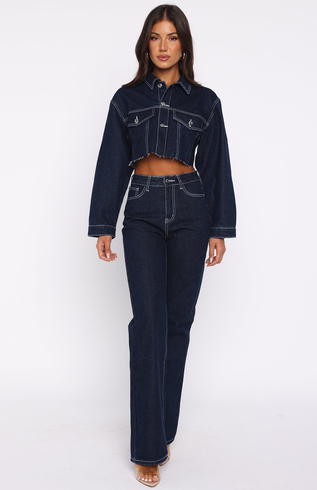 Something To Prove Cropped Denim Jacket Dark Indigo - Image 6