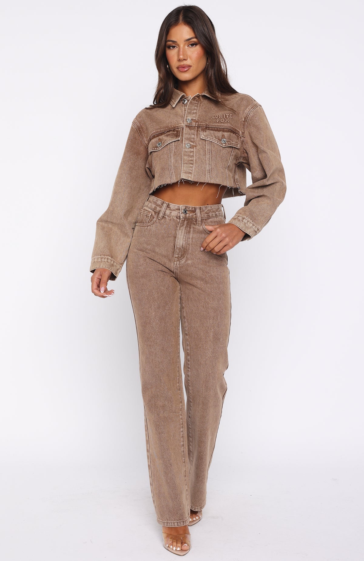 Something To Prove High Rise Straight Leg Jeans Tan Wash - Image 3