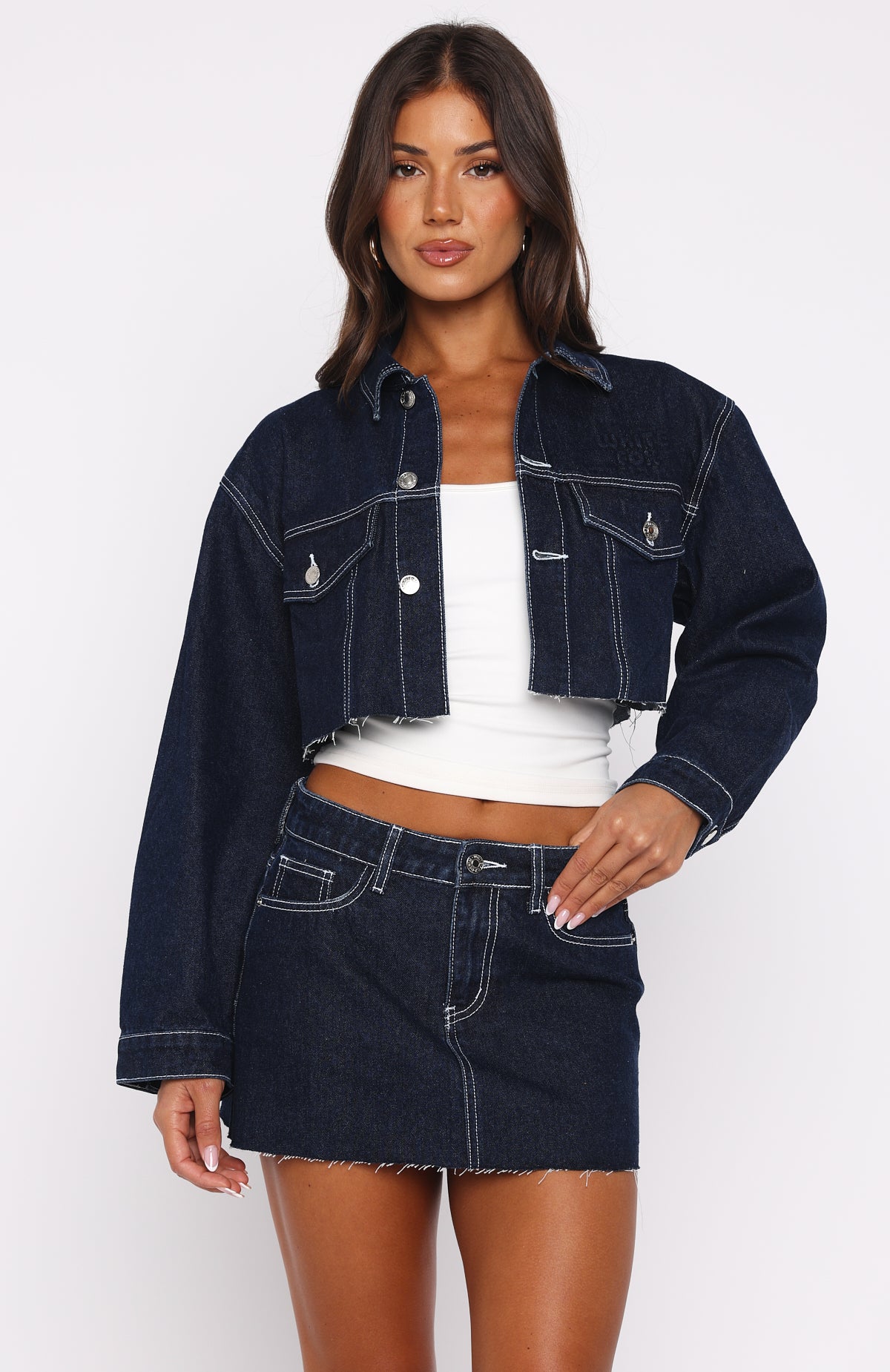 Something To Prove Denim Mini Skirt Dark Indigo - Image 2