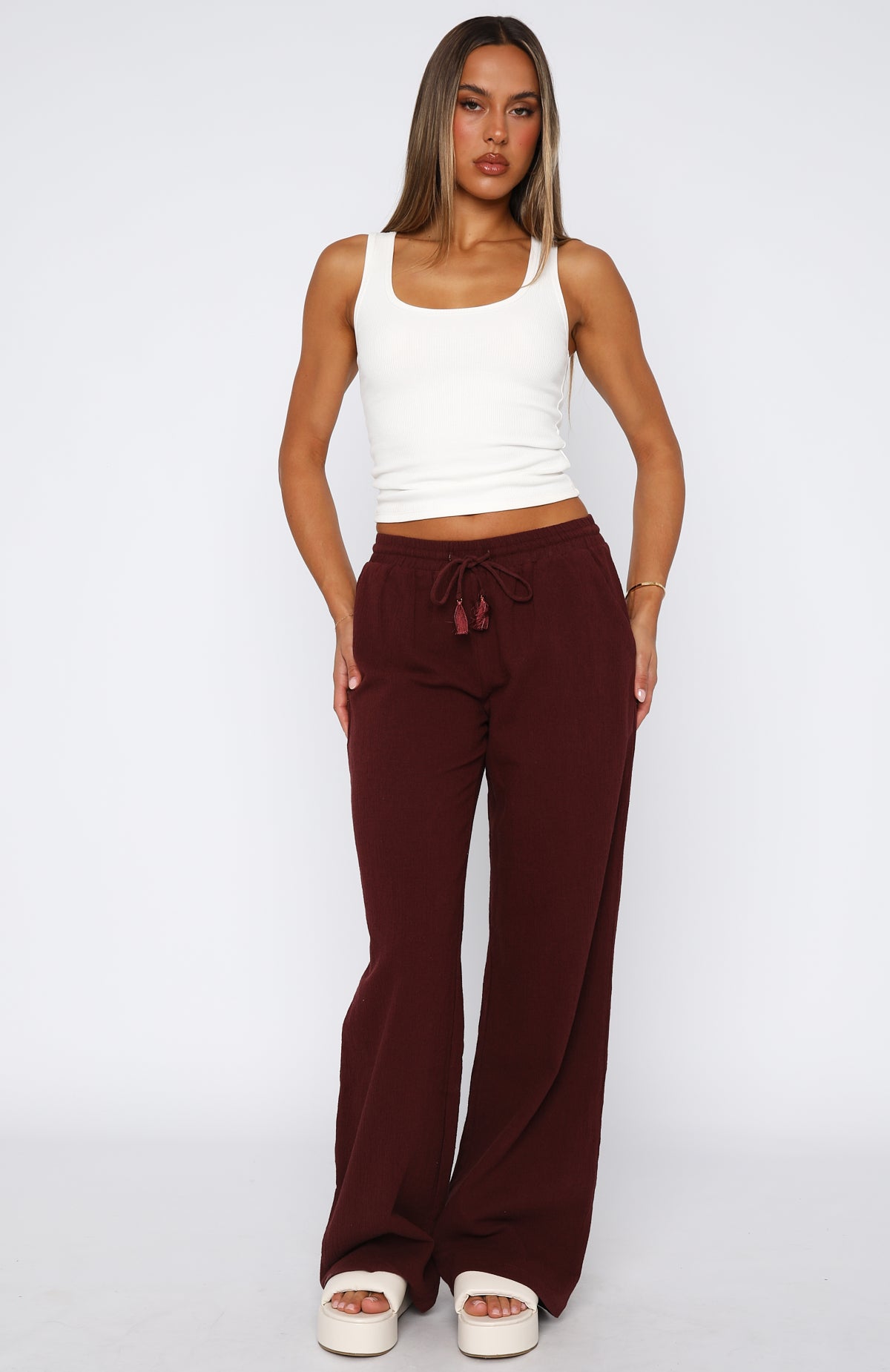 Stay Pretty Linen Pant Wine - Image 2