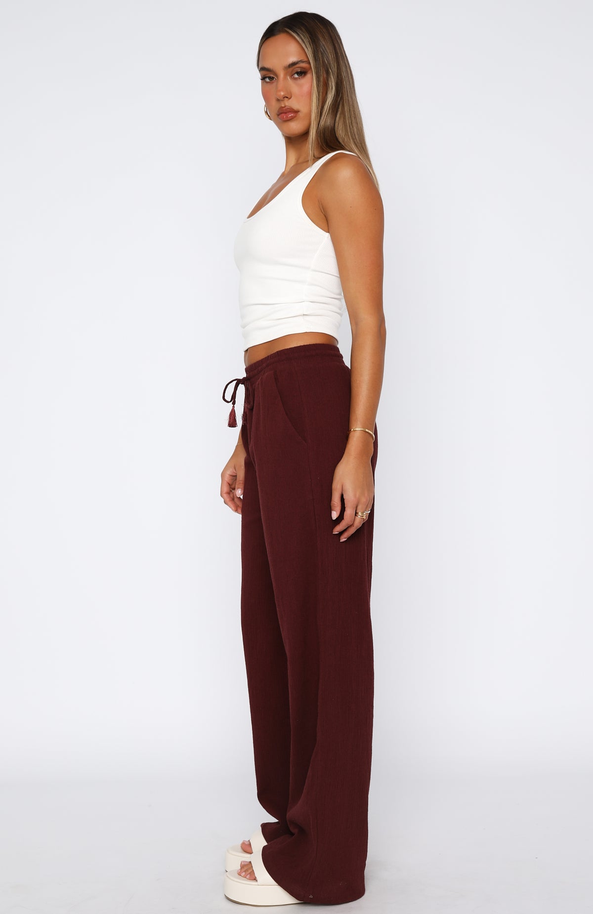 Stay Pretty Linen Pant Wine - Image 3