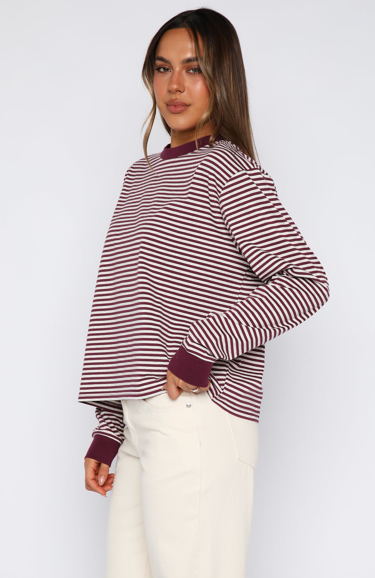 Touchdown Long Sleeve Tee Plum Stripe - Image 3