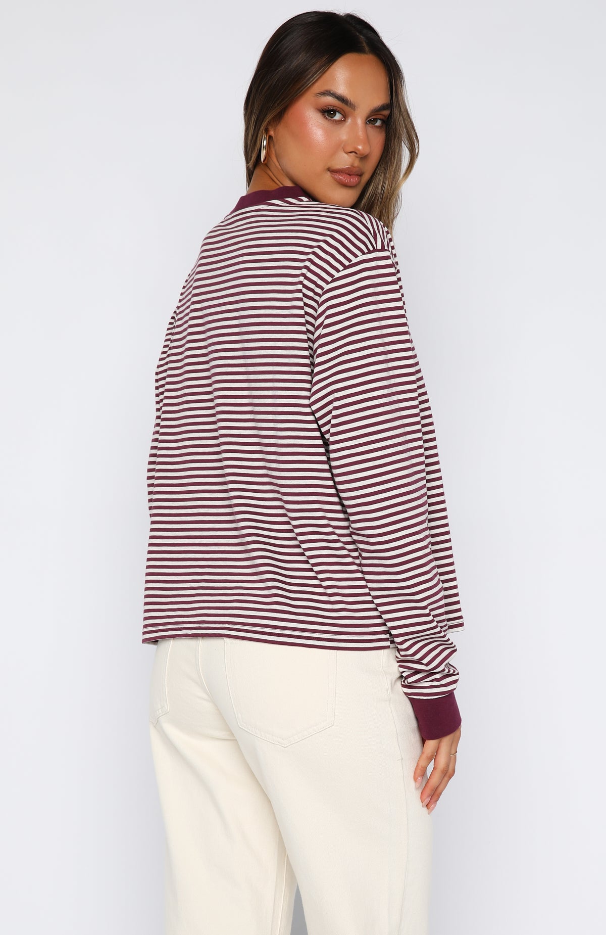 Touchdown Long Sleeve Tee Plum Stripe - Image 4