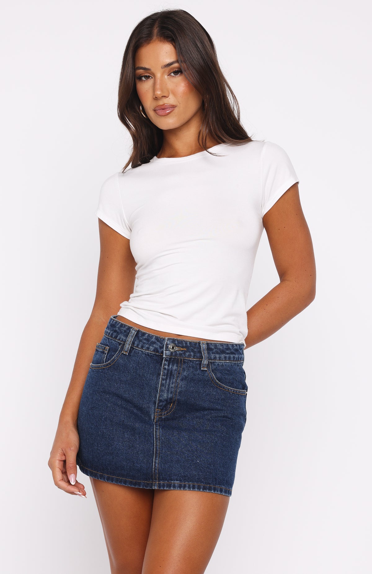 Won't Stop Searching Denim Mini Skirt Dark Blue - Image 2