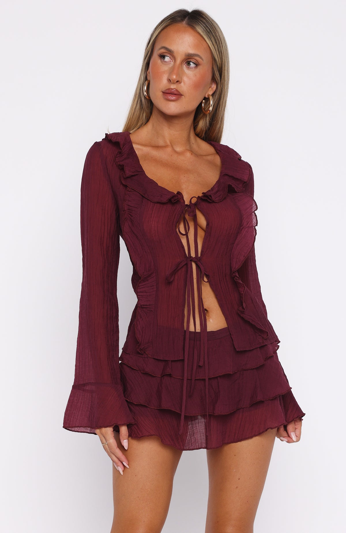 Your Status Long Sleeve Blouse Burgundy - Image 2