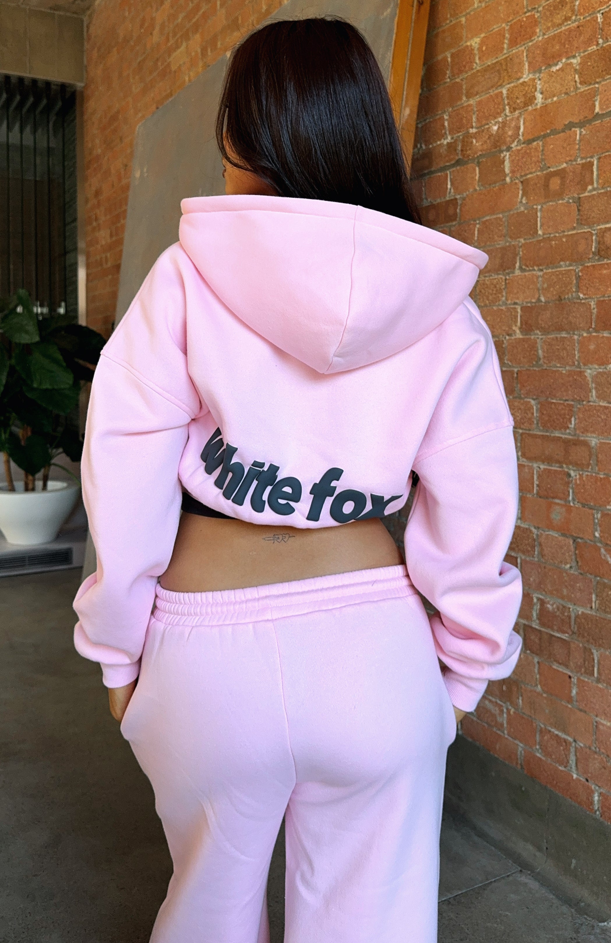 From The Archives Charli Cropped Zip Front Hoodie Pink - Image 8