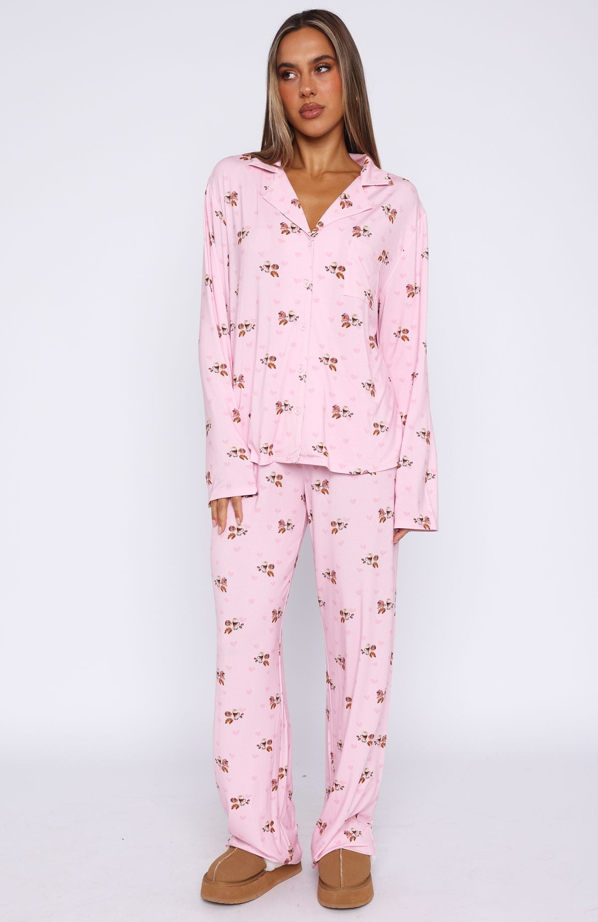 Pillow Talk Printed Long Sleeve Pyjama Set Candy Breakfast - Image 2