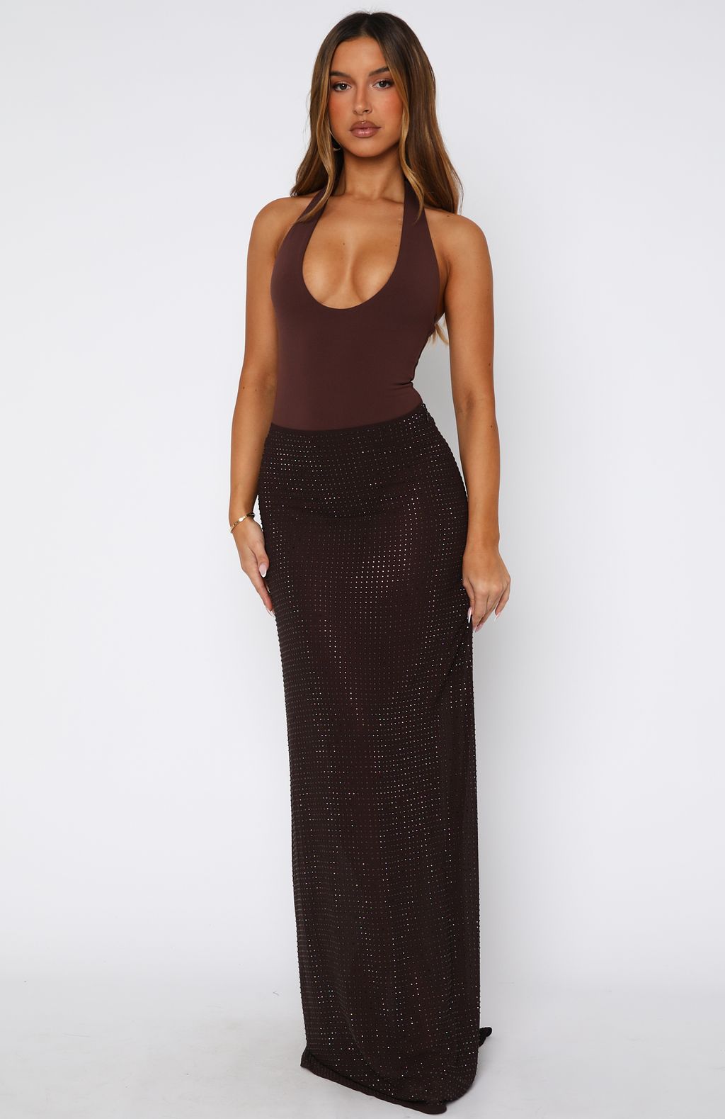 Prism Embellished Maxi Skirt Chocolate - Image 2