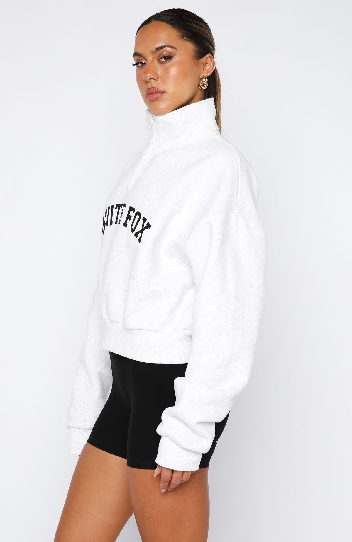 Let The Bells Ring Cropped Quarter Zip Sweater Grey Marle - Image 3