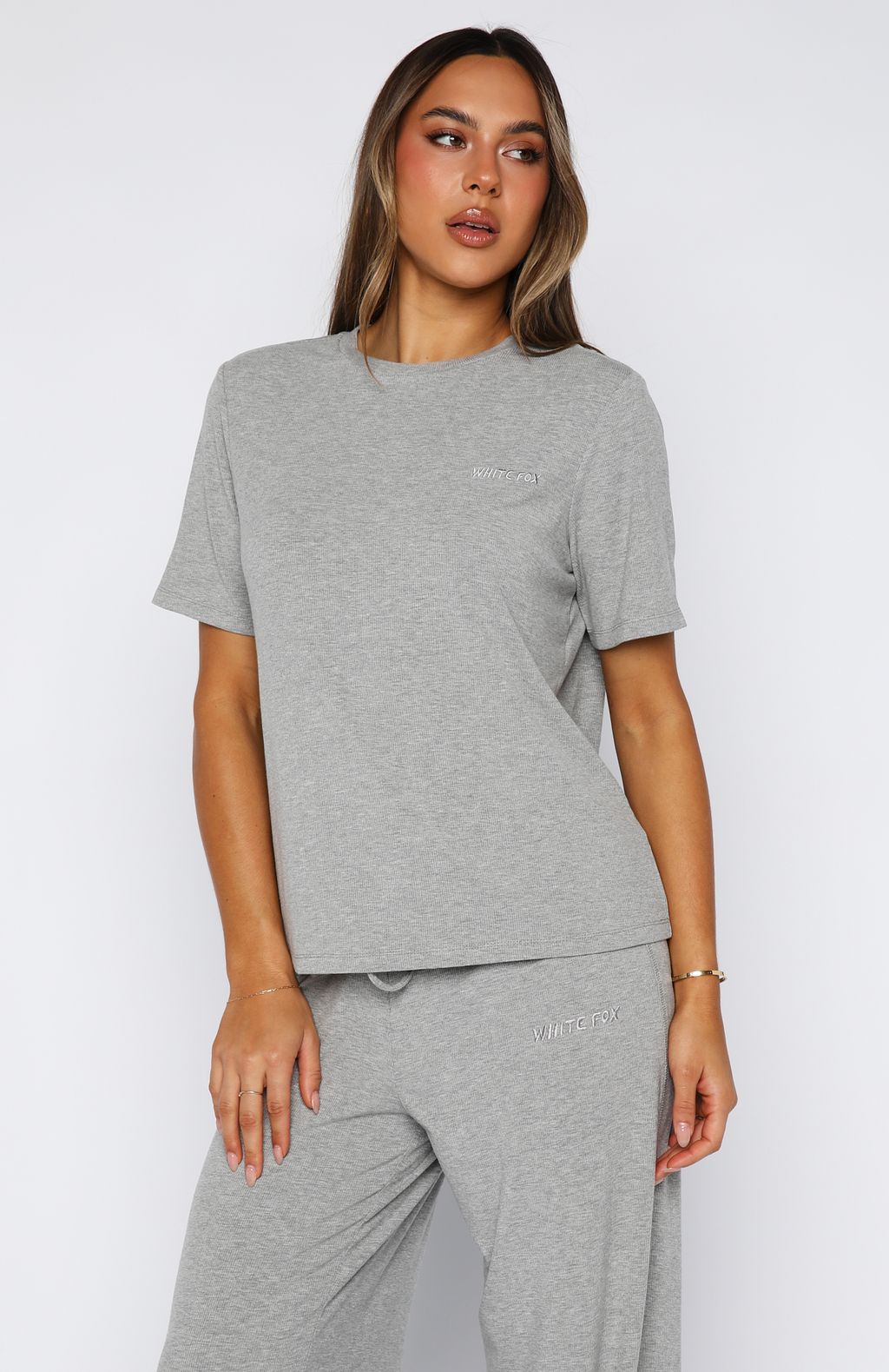 Come A Long Way Soft Lounge Ribbed Tee Grey Marle - Image 2
