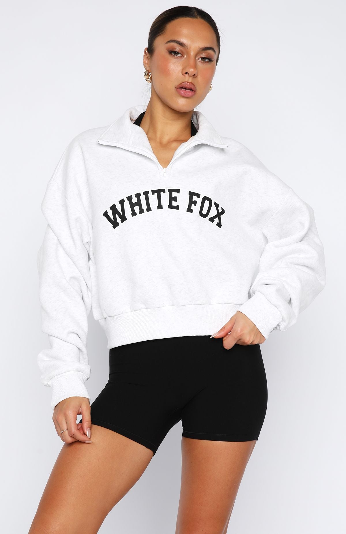 Let The Bells Ring Cropped Quarter Zip Sweater Grey Marle - Image 2