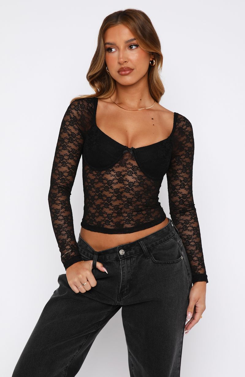 Everything To You Lace Long Sleeve Top Black - Image 2