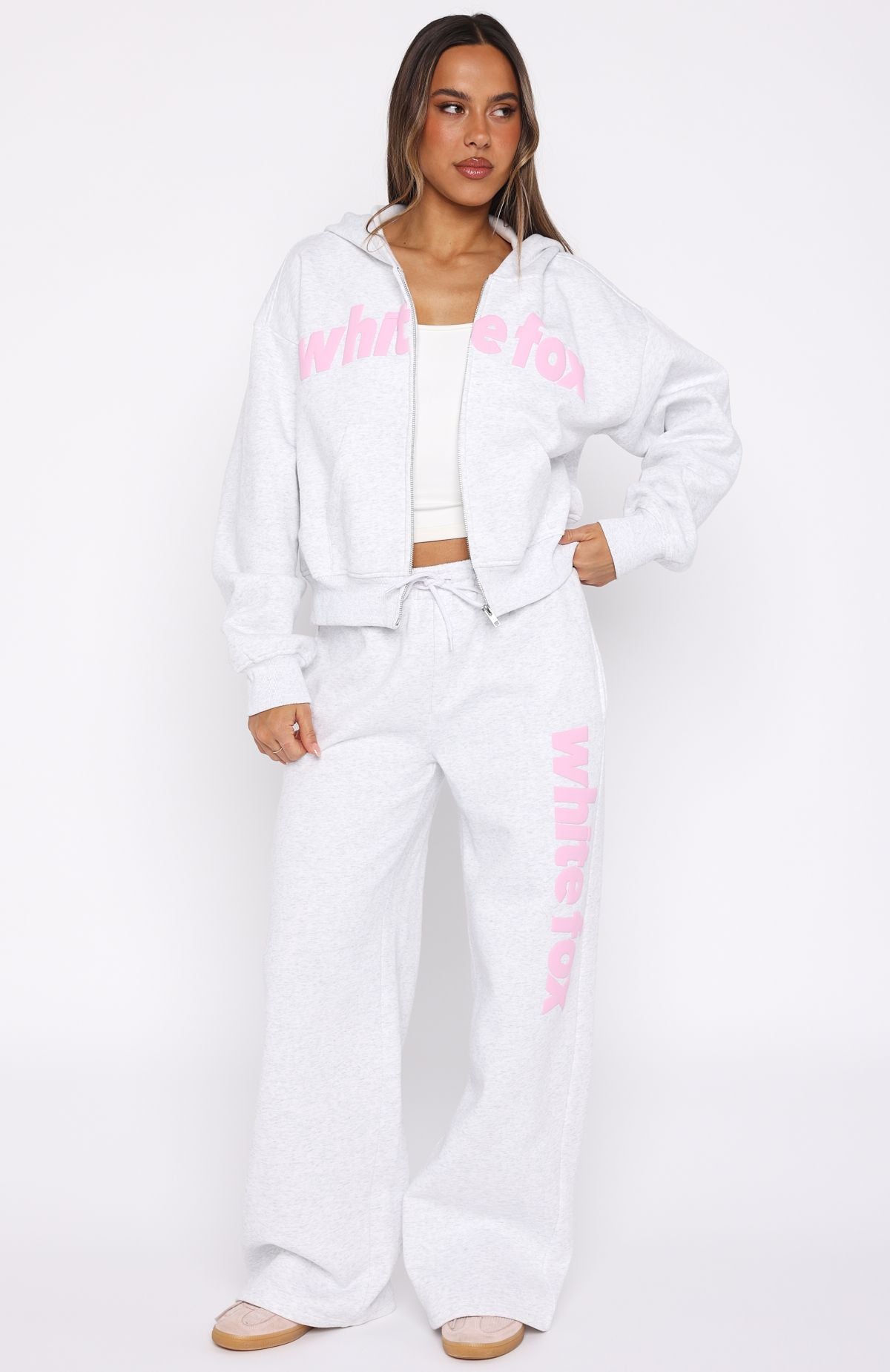 From The Archives Kenzie Boxy Zip Front Hoodie Grey Marle - Image 5