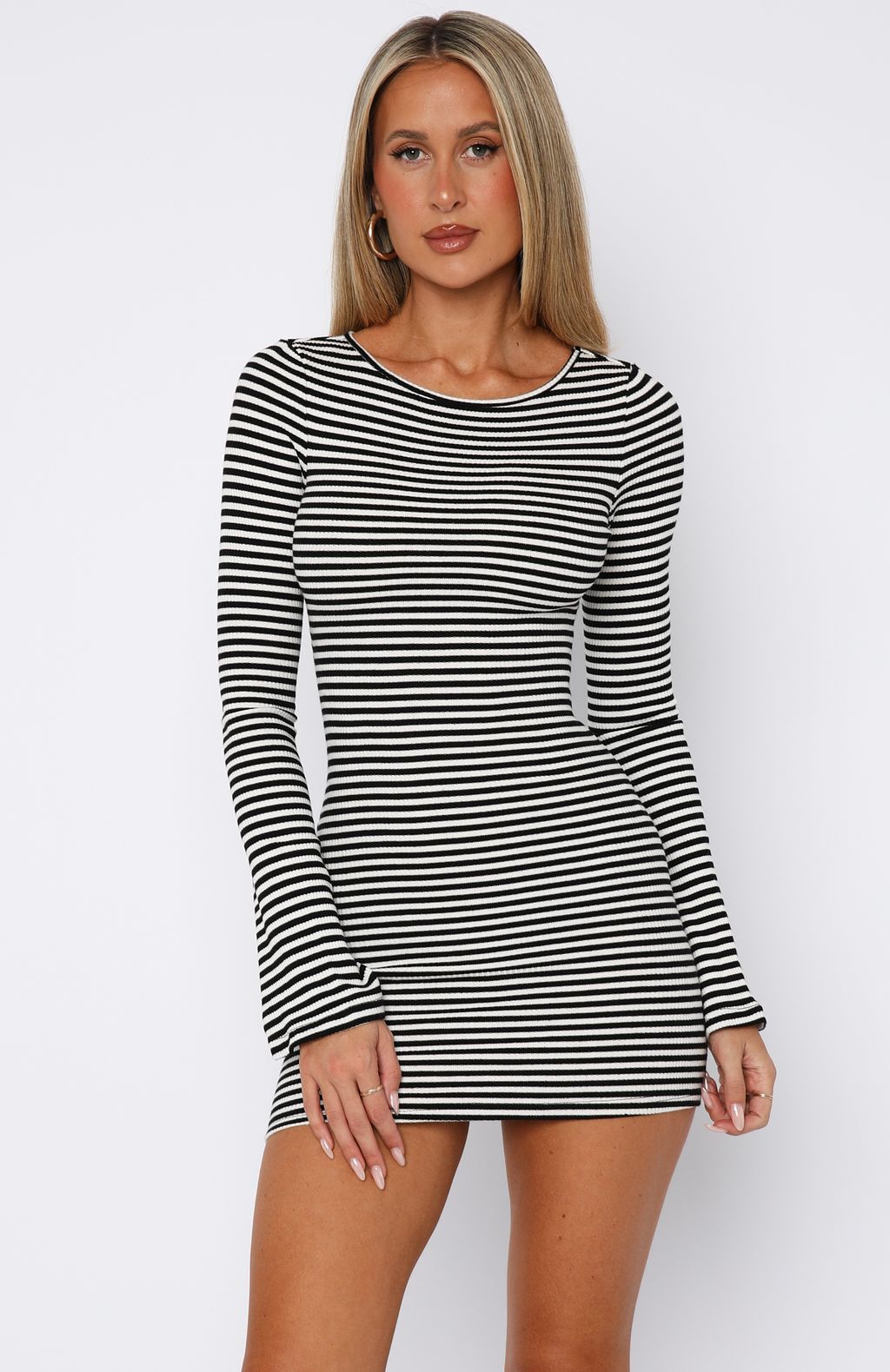Lost Files Long Sleeve Mini Dress Black/White Stripe - Image 2