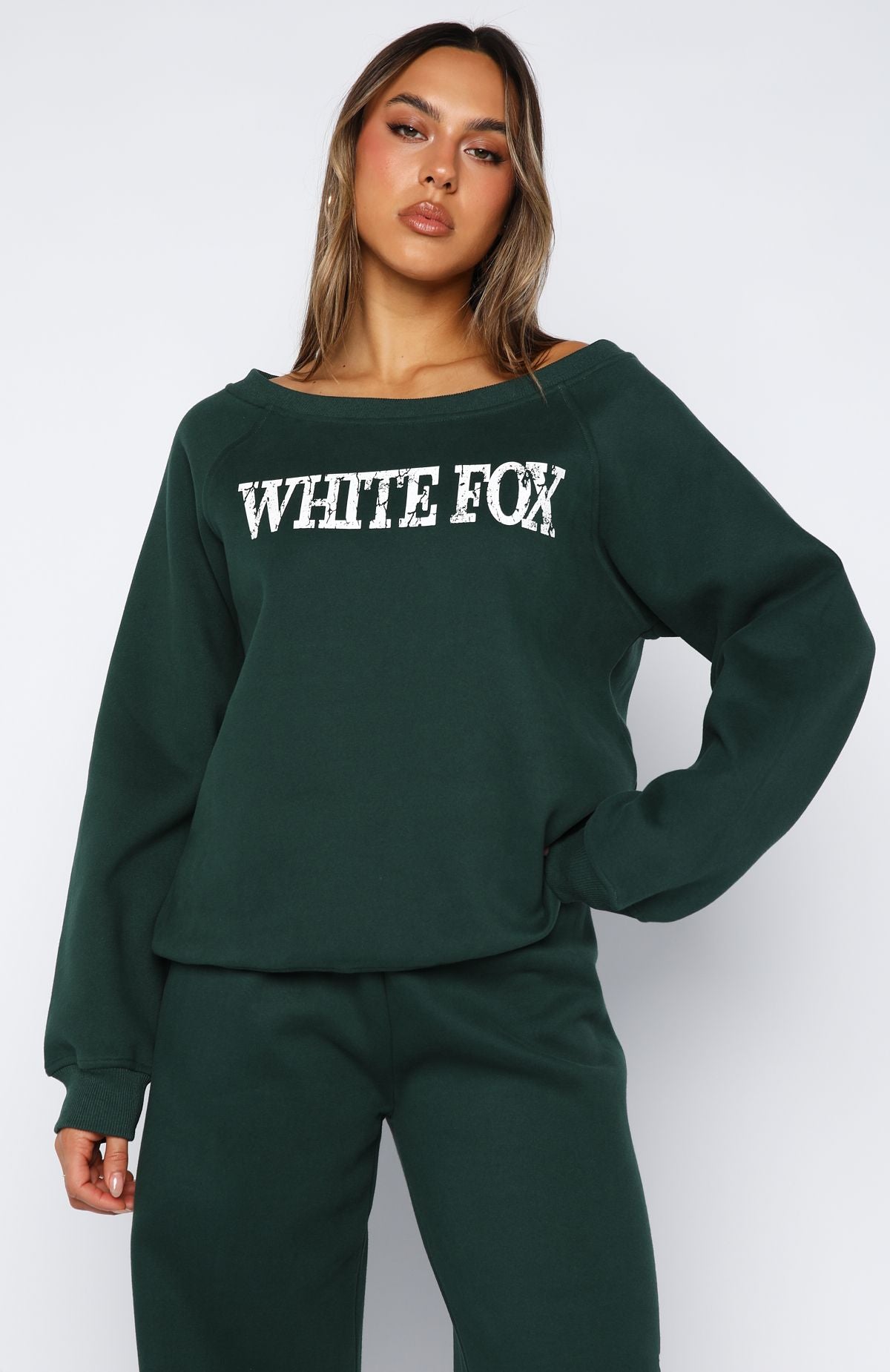 Brand New Start Off Shoulder Sweater Forest Green - Image 2