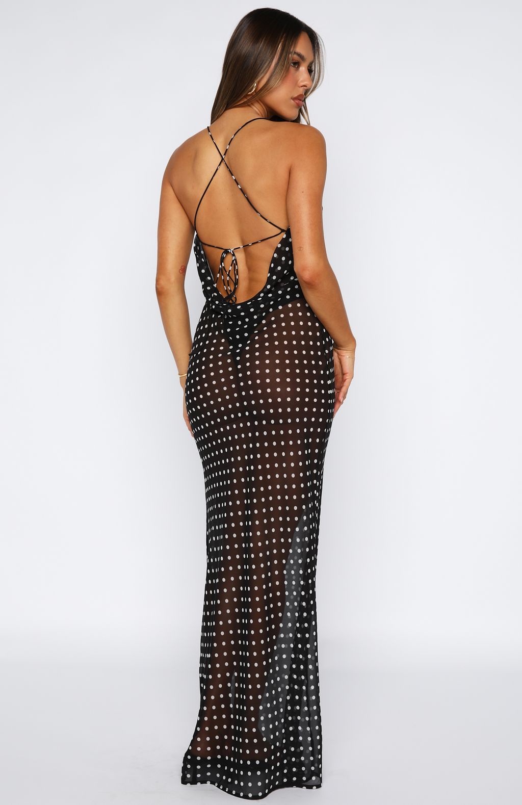 Just For Me Maxi Dress Black/White Polka Dot - Image 4