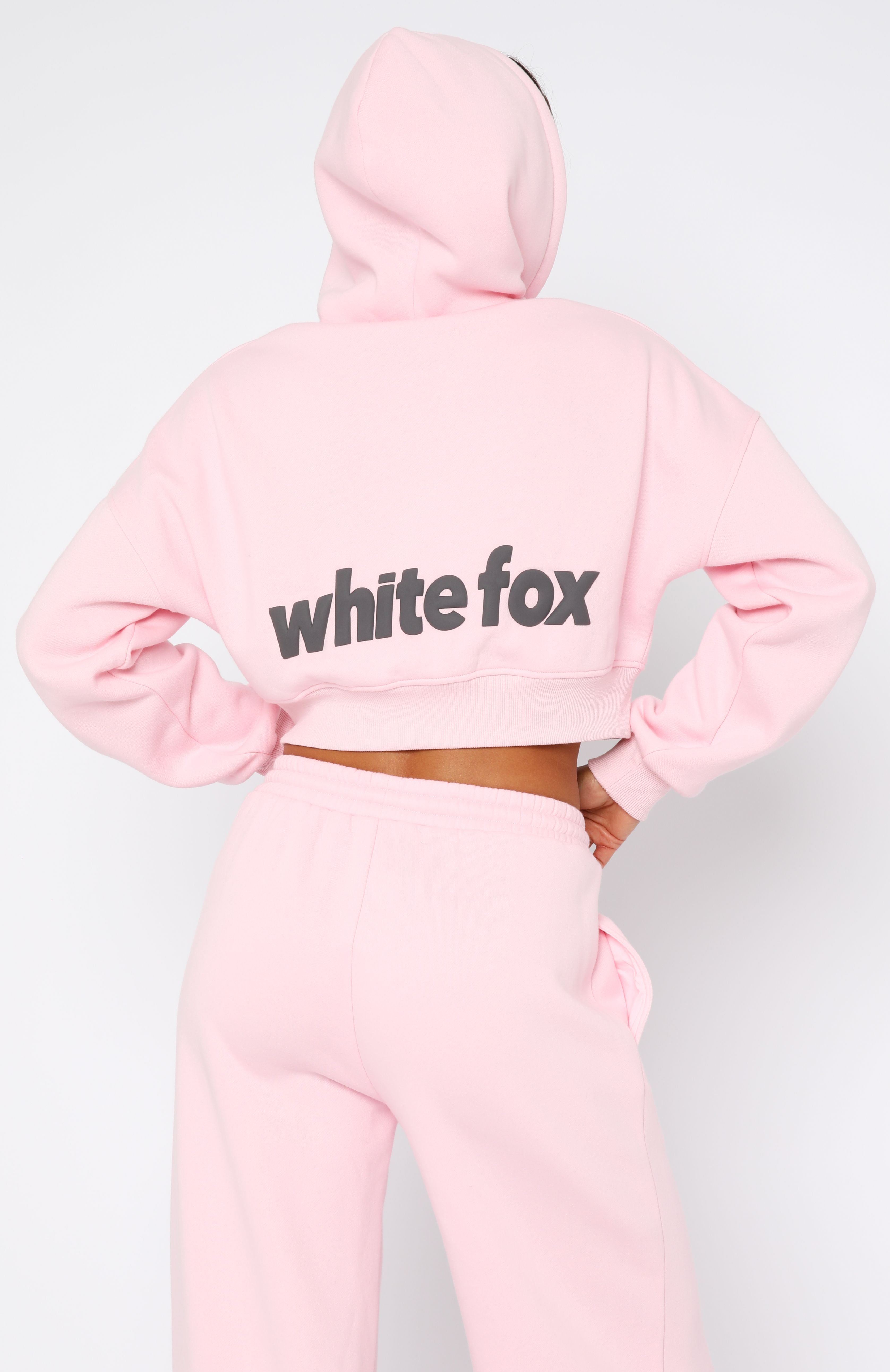 From The Archives Charli Cropped Zip Front Hoodie Pink - Image 5